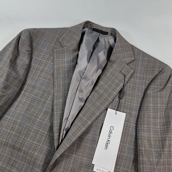 Calvin Klein Slim-Fit Suit Jacket Men 40R 40 Brown Plaid Wool Stretch $450 - Picture 4 of 10